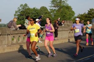 Alexa Mazur of North Kngston, R.I, Kaia Greene of Washington, D.C. Marisa Guerette of West Chester, Pa. and Lentine Zahler of Oakland, Calif. approach 10k.                                 Photo: Charlie Ban