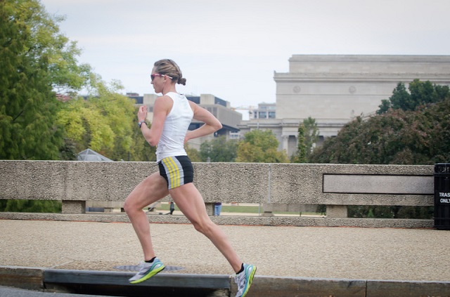 Army Capt. Kelly Calway just after the 19 mile mark of the Marine Corps Marathon. Photo: Jimmy Daly