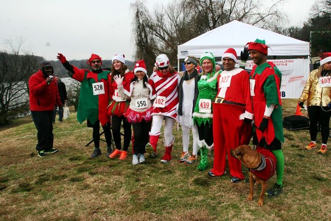 No snow? No problem! Runners still managed to maintain the holiday spirit with festive costumes at the 12ks of Christmas race. Photo: Claire Hallissey