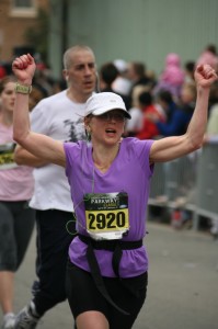 Courtenay Brinckerhoff finishes the 2011 GW Parkway Classic. RunWashington Photo: Courtesy of Brinckerhoff