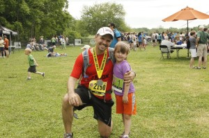 Jason Levine with his daughter Annabelle at the North Face Endurance Challenge. Photo:Shannon Culbertson