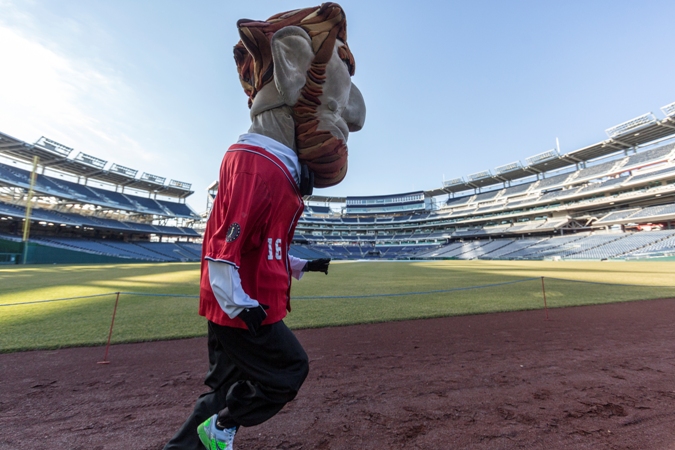 The Presidential character mascots of the Washington Nationals baseball  team, Thomas Jefferson, Teddy Roosevelt, Abraham Lincoln