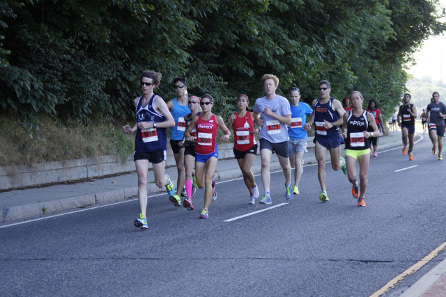 The women's chase pack heads down Canal Road. Photo: Cheryl Young