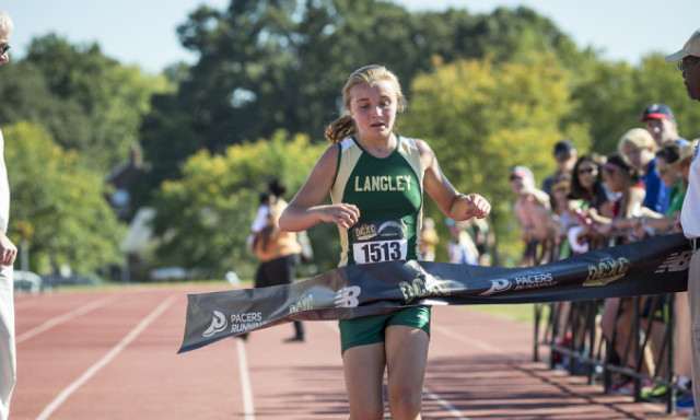 Langleys Sophia Divone wins the freshman girls race at the DCXC Invitational. Photo: Dustin Whitlow