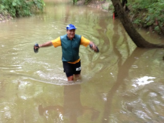 Getting that Virginia marathon crossed off the list at the Cross County Trail marathon meant getting a little wet. Photo: Altis Endurance Events