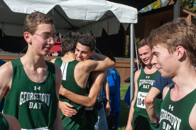 The Georgetown Day School boys cross country team celebrates its 2013 DC state championship. Photo: Roger Colaizzi 