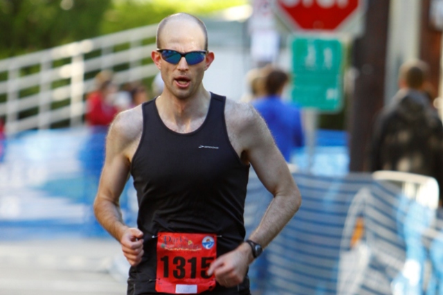 Jonathan Ferguson  nearing the finish line at the Parks Half Marathon. Photo: Dan Reichmann