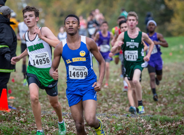 Wilson's Lucas Lytel races E.L. Haynes's Brendan Joyner at the DC state meet. Photo: Cory Royster