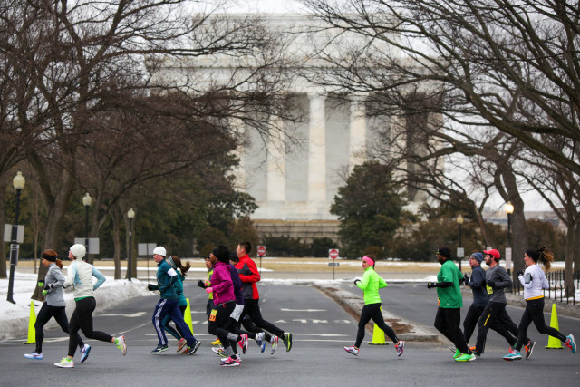 Sleet pelts the faces of runners during the St. Pat's 10k. Photo: Bruce Buckley/Swim Bike Run Photography