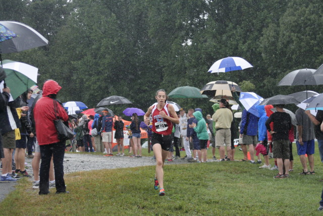 Heather Holt carries a solid lead approaching two miles at the Monroe Parker Invitational. Photo: Charlie Ban