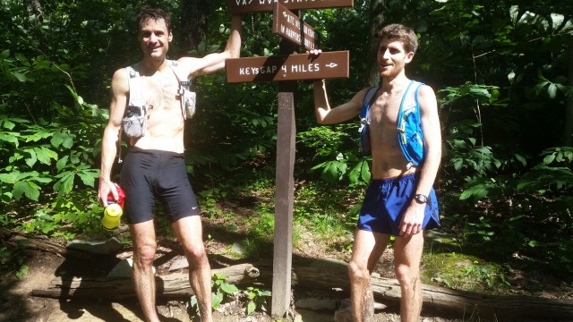 Dustin Meeker (left) and Conrad Laskowski at the end of their run. 