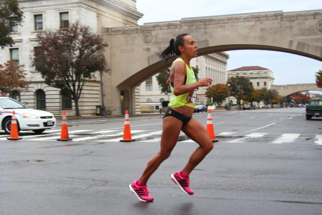 Jenny Mendez Suanca heads toward the 20 mile mark. Photo: Steve Laico