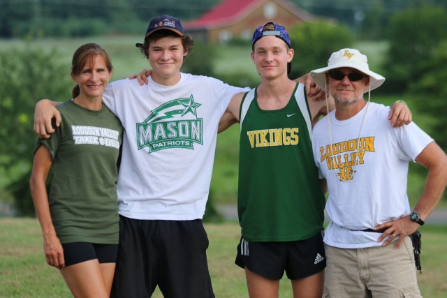 Joan, Noah, Drew and Marc Hunter. Joan and Marc were named coaches of the year for Virginia boys' cross country teams by the USTFCCCA and Drew was Gatorade athlete of the year for Virginia. Photo: Ed Lull