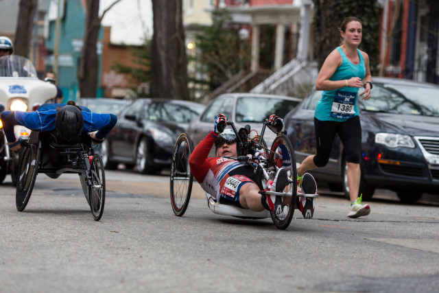 Wheeled marathon winner Darrin Snyder checks out his competition. Photo: Dustin Whitlow/DWhit Photography