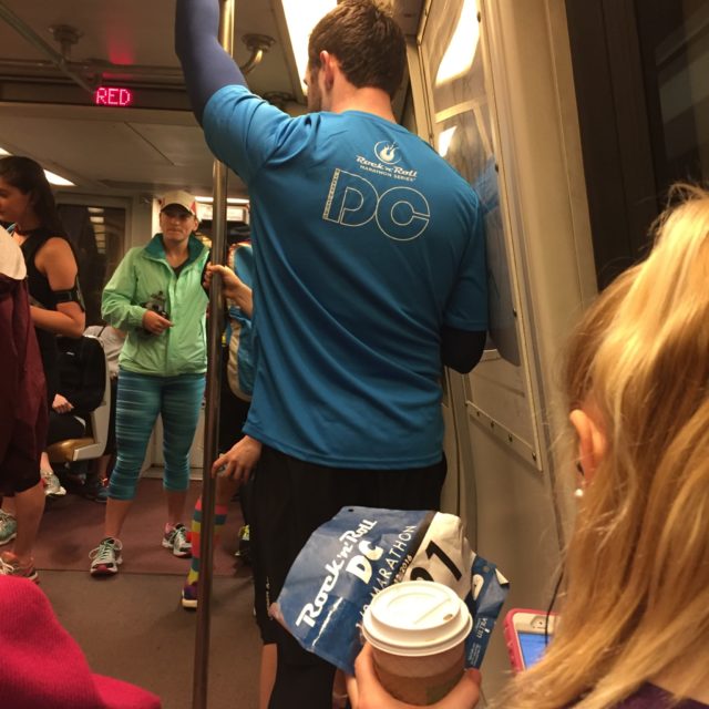 Early-morning Metro ride to the 2016 Rock 'n' Roll D.C. Marathon start. Photo: Charlie Ban