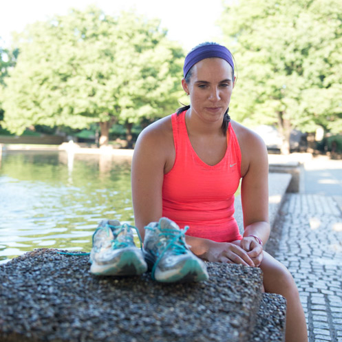 Marla Westervelt glowers at her running shoes. Man, she hates them. Photo: Sara Alepin/Photos from the Harty