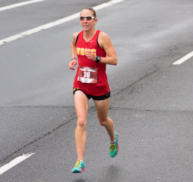 Christine Taranto nearing the finish line of the 2015 Marine Corps Marathon. Photo by Cheryl Young