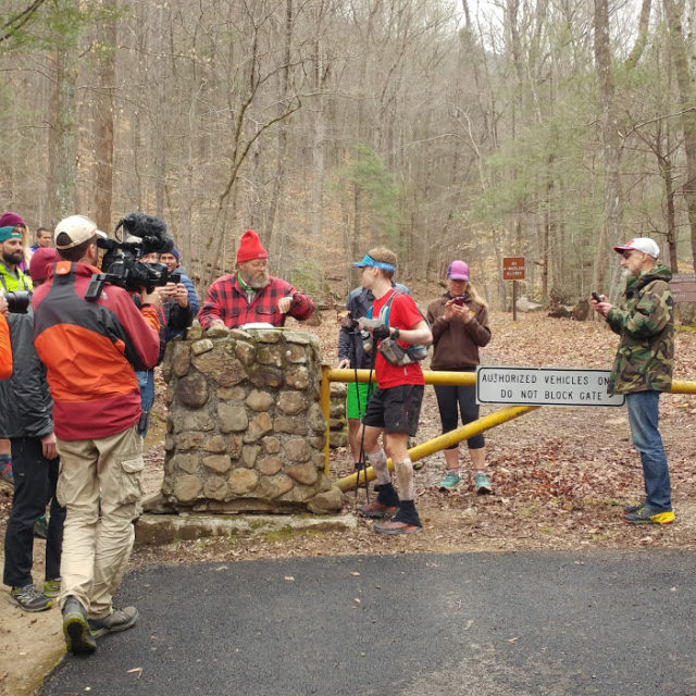 John Kelly checks in with "Lazarus Lake" before starting his fourth loop at the 2017 Barkley Marathons. Photo: Ed Aramayo