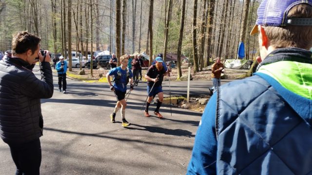 Gary Robbins and John Kelly head into camp following a clockwise loop of the Barkley Marathons. Photo: