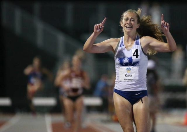 Lake Braddock alumna Katy Kunc wins the 2017 SEC 3,000 meter steeplechase. Photo: University of Kentucky Athletics