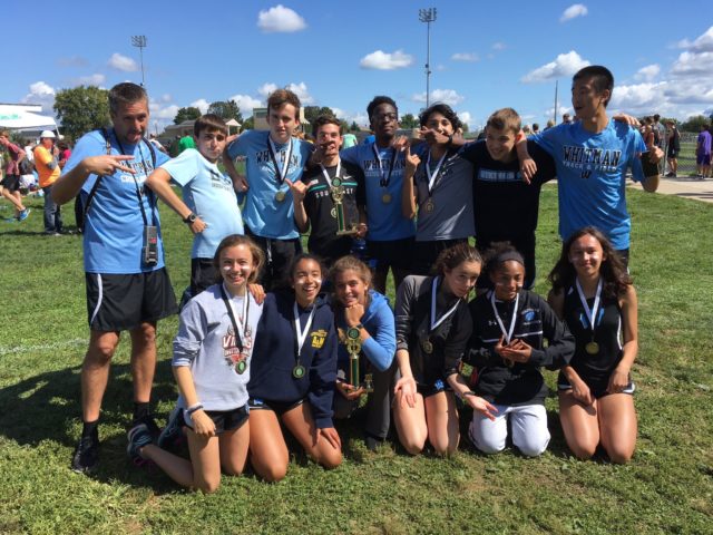 The Walt Whiman teams celebrate their titles at the Rebel Invitational. Photo: Steve Hays' Twitter