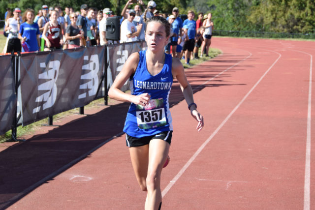 Nelle Ray, with plenty of lead, at the end of the freshman girls' race. Photo: Charlie Ban