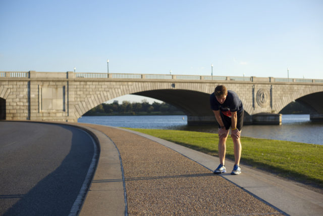 George Shonat stands where he dropped out of the 2014 Army Ten-Miler. Photo: Rich Woods