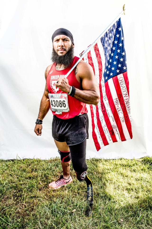 Photo By Doug Stroud Jose Louise Sanchez retired Marine Corps of ten years a veteran of Iraq and Afghanistan from San Antonio, TX finished the 2017 Marine Corps Marathon 10K with a time of 54:38. During a ground patrol in October of 2011, Sanchez stepped on an IAD losing his left leg. When asked about his life, Sanchez responded, "I try to motivate and inspire others to push their own limits, push through adversity, and rise above". Sanchez ran his first marathon, the Marine Corps Marathon in 2015, the Boston Marathon in 2016 and 2017 and the 2017 Marine Corps Marathon 10K.